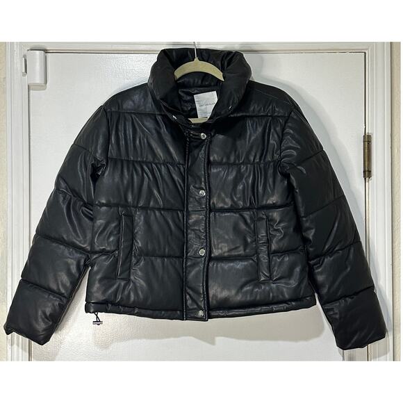 Avec Les Filles Faux Leather Black Puffer Jacket Size XS NWT Oversized - Picture 2 of 16